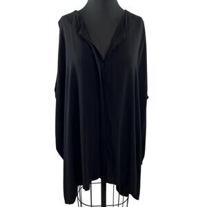 OAK Black Rayon V-Neck Button-Up Oversized Poncho-Style Dress Tunic Coverup 2